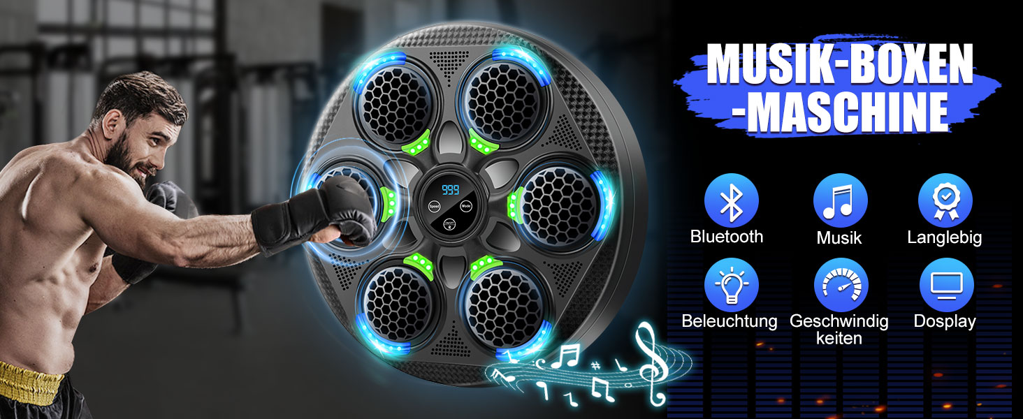Музичний боксерський тренажер з Bluetooth, настінний, з рукавичками, 15 режимів швидкості та лічильник ударів для дорослих
