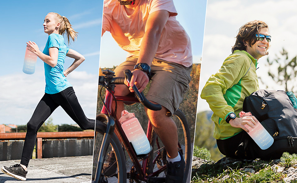 Спортивна пляшка для води MOMSIV 2L з трубочкою та відсіком для фруктів, з позначками часу, чорно-рожева, BPA Free