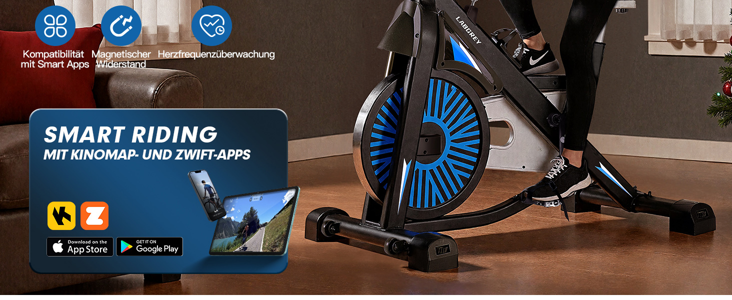 Велотренажер для дому: фітнес-велосипед з пульсометром, LCD-дисплеєм та підставкою для iPad, регульоване сидіння та опір, чорний