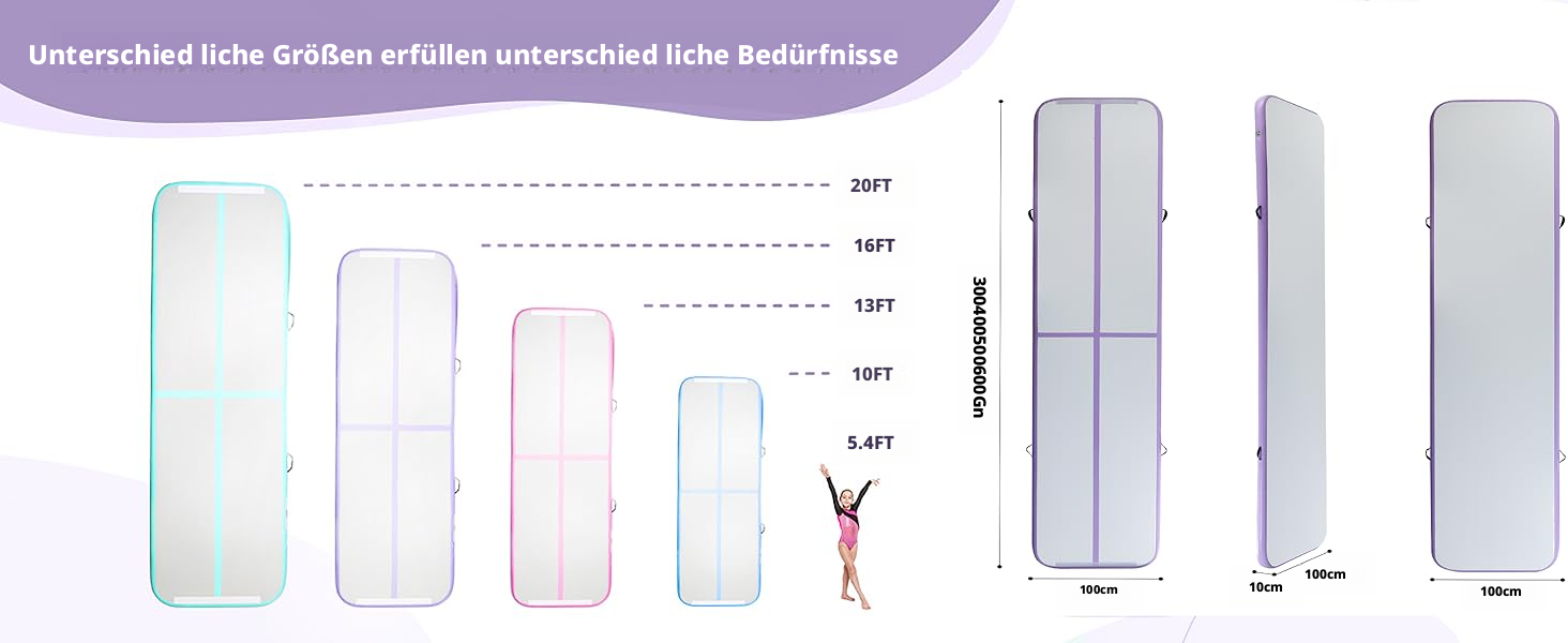 Гімнастичний мат Air Track для тумблінгу та йоги з електричним насосом, водонепроникний та протиковзний, фіолетовий (300x100x10 см)