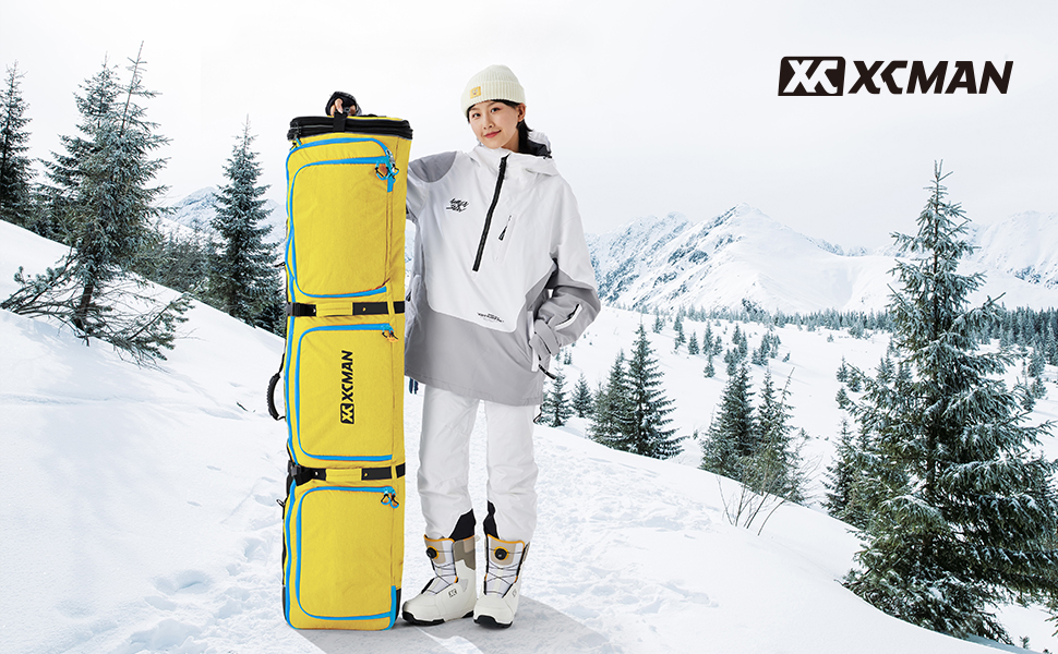 Чохол для сноуборду XCMAN, 160/190 см, міцний, для транспортування та подорожей (жовтий)