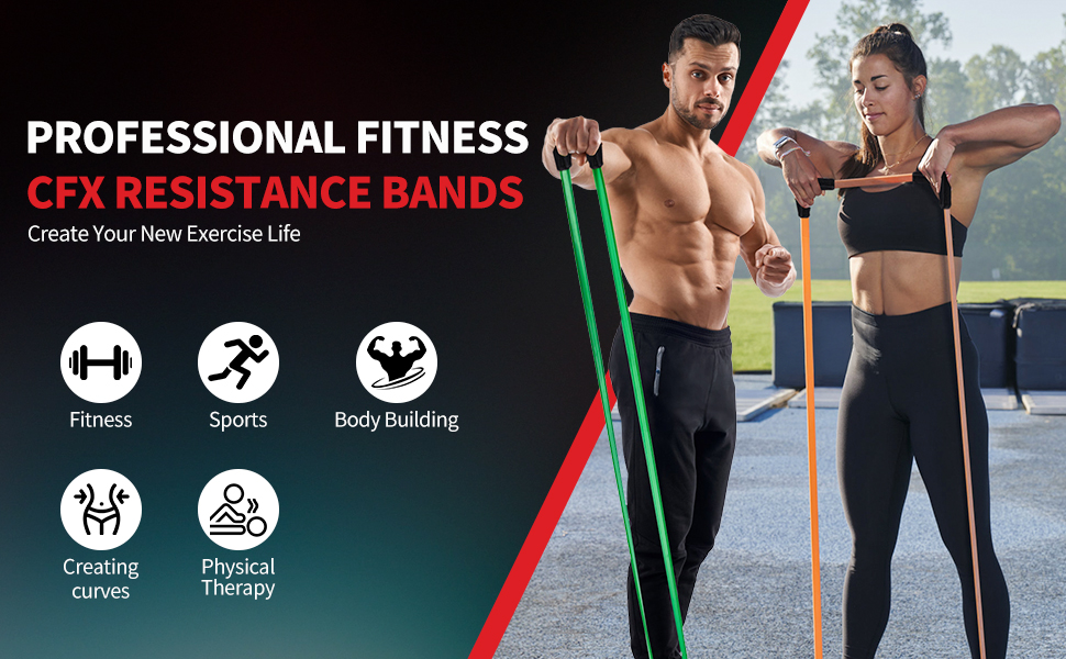 Фітнес гумки CFX: 8 шт. з дверним кріпленням, сумкою та інструкцією для фітнесу, розтяжки, йоги та силових тренувань