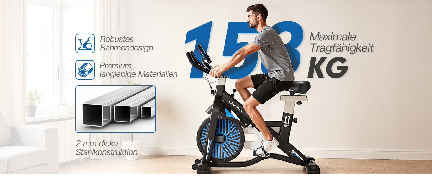 Велотренажер для дому: фітнес-велосипед з пульсометром, LCD-дисплеєм та підставкою для iPad, регульоване сидіння та опір, чорний