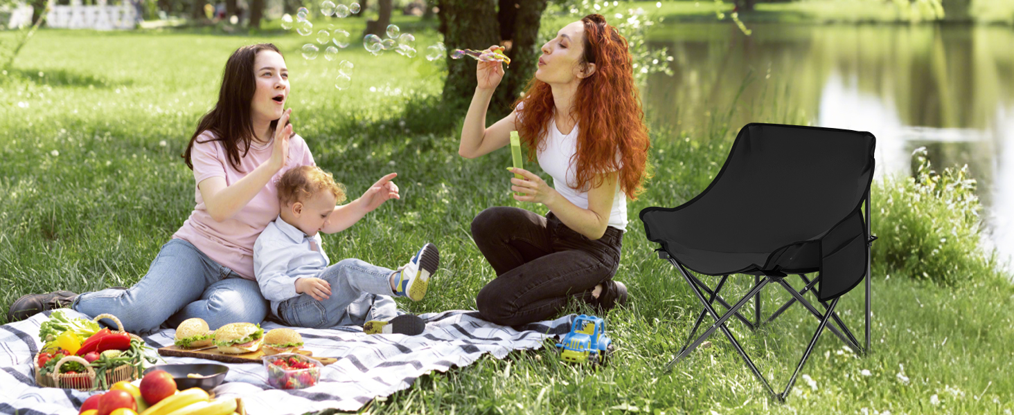 Зручний складаний стілець для кемпінгу з сумкою та нековзними ніжками. Ідеально підходить для риболовлі, відпочинку на пляжі, пікніків, саду та балкону. Колір: темно-зелений
