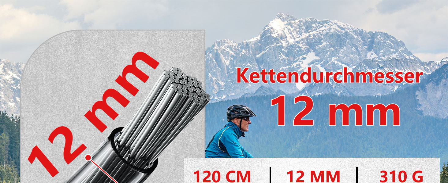 Замок для велосипеда 120см/12мм, високий рівень безпеки, кабельне spiralkabelschloss, 2 ключі, захист від крадіжки для велосипеда, триколісного велосипеда, мотоцикла, скутера (червоний)