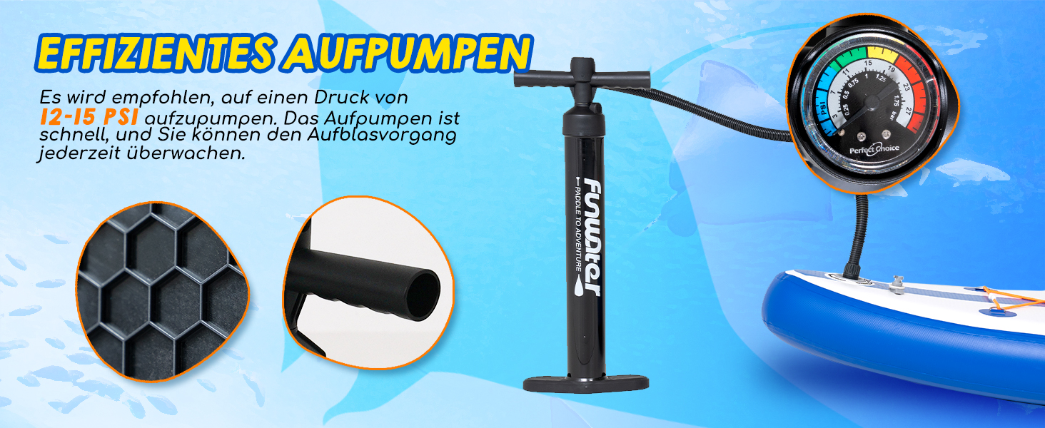 Надувне SUP-борд FunWater: комплект з аксесуарами (весло, насос, рюкзак, лінія, водонепроникний мішок)