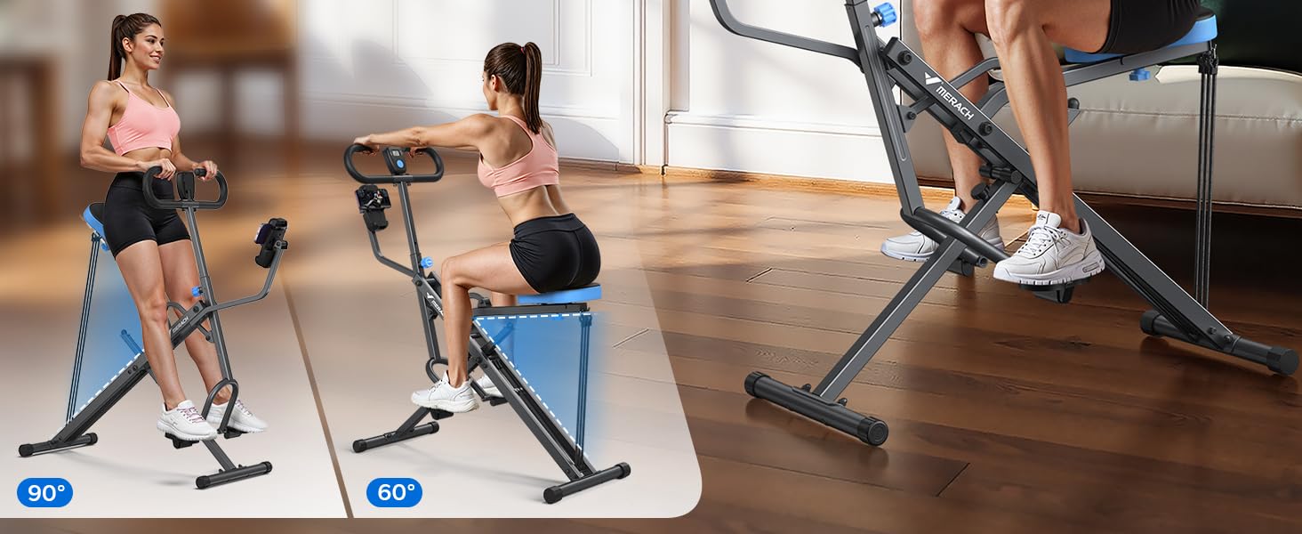 MERACH 2-в-1 тренажер для присідань та тяги, складаний, для тренування сідниць, ніг та корпусу, 10 хв збірки, max 160 кг (сірий, R07 Pro)