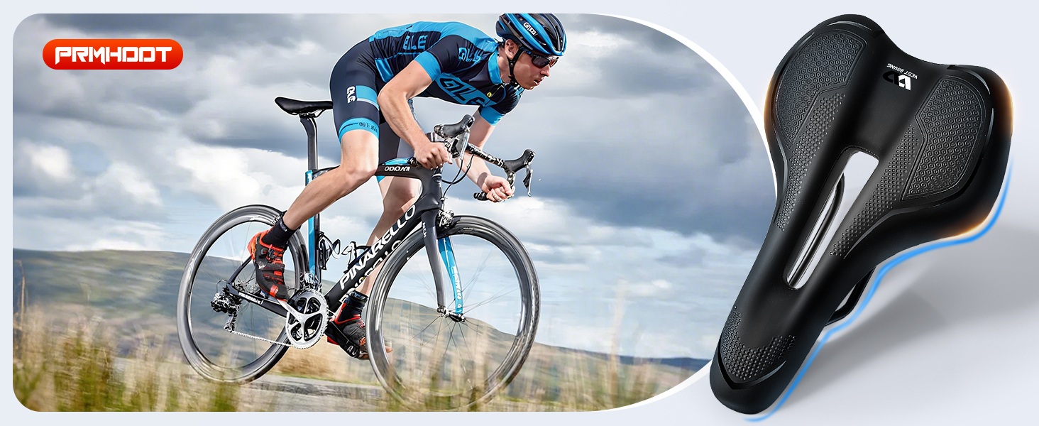 PRMHOOT Велосипедне сідло для чоловіків та жінок з піною Memory Foam, зручне, м'яке, ергономічне, дихаюче, амортизуюче. Підходить для E-Bike, MTB, шосе, міського велосипеда, чорного кольору.