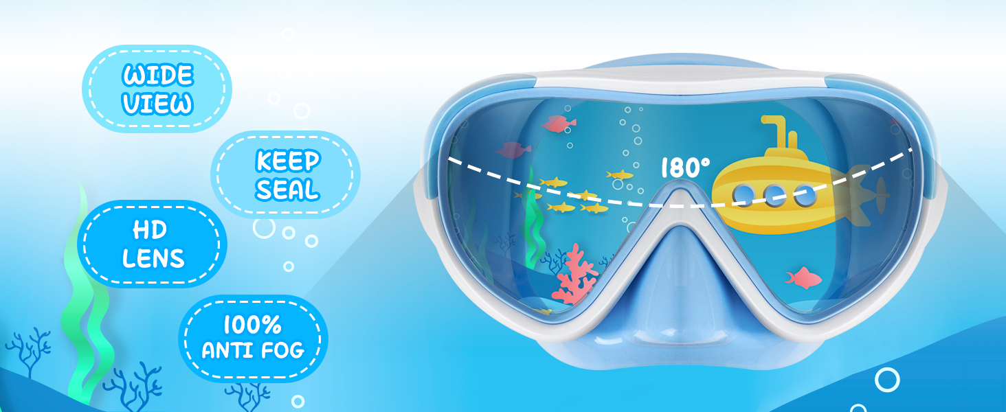 Дитячі окуляри для плавання Kinder Taucherbrille 180° Anti-Fog, маска для снорклінгу з носовою перегородкою, для підлітків 4-15 років, білі