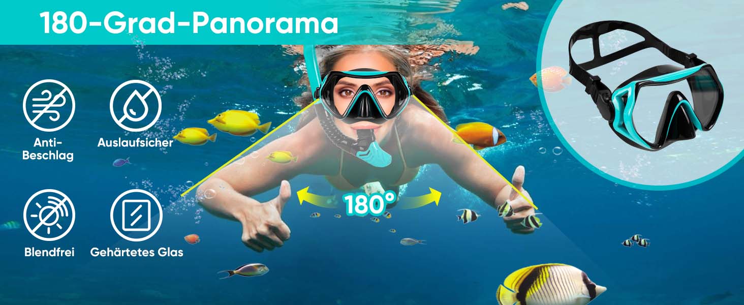 Набір для снорклінгу дорослих, сухий, з маскою та трубочкою, антизапітніння, 180° панорама, для жінок та чоловіків, плавання, відпочинок на пляжі