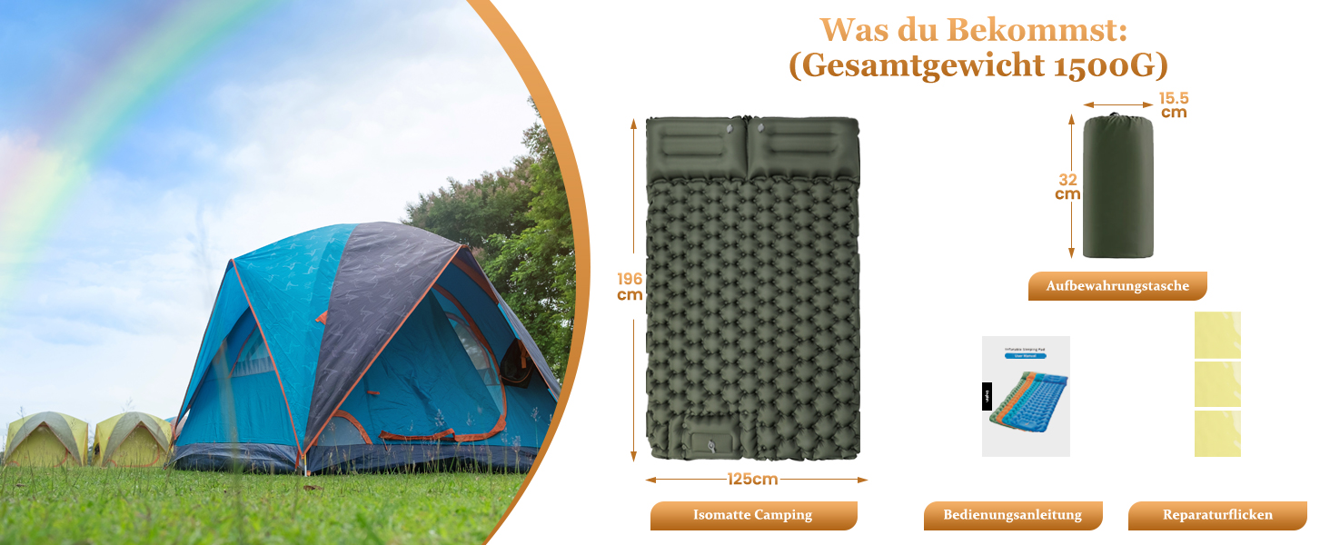 Кемпінговий килимок Satisure для 2 осіб: самонадувний, водовідштовхувальний, з насосом, для відпочинку на природі, на воді та в авто