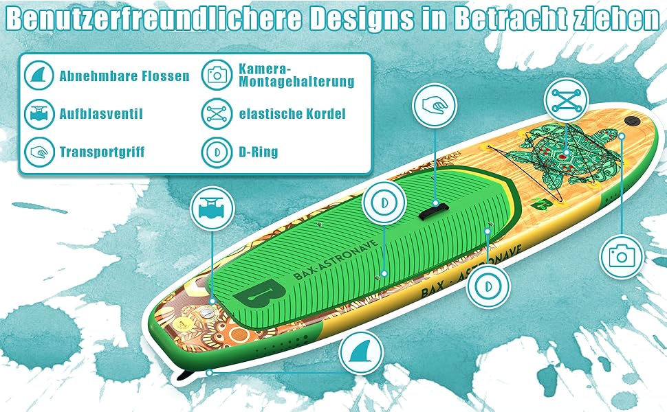 Надувне SUP-борд BAX ASTRONAVE з аксесуарами: насос, весло, сумка (зелений)