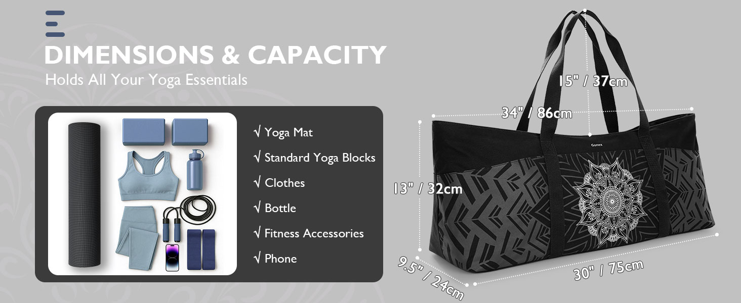 Сумка для йоги Gonex Canvas Extra Large: Водонепроникна спортивна сумка для килимка, блоків та подорожей, Чорна L