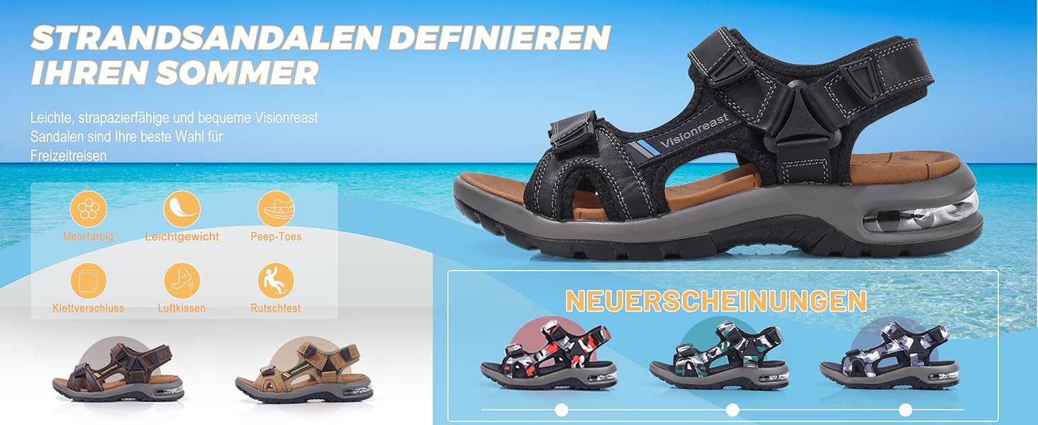 Чоловічі шкіряні сандалі Visionreast для пляжу, трекінгу та активного відпочинку помаранчевого кольору, 45 EU