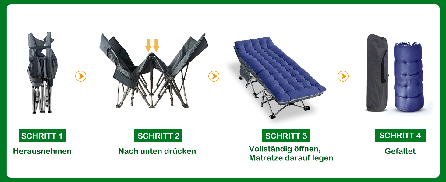 Розкладне ліжко ZIKEBTUY для кемпінгу та відпочинку: міцне, з матрацом, 190x71x36 см (сірий)