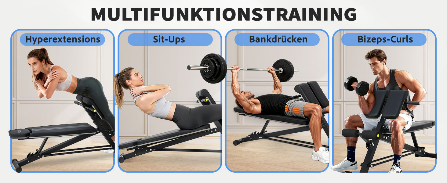 Тренажер для дому Hantelbank 5514: регульована розкладана лава з бегунком для ніг та подушкою для пречера