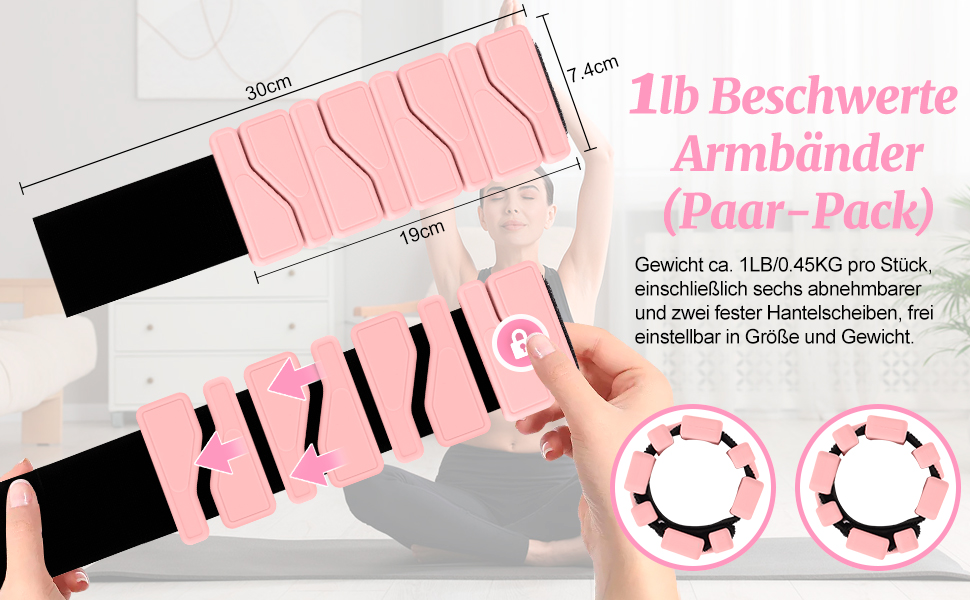 Набір манжет для ваги 2 шт. (0,46 кг кожна), регульовані ваги для зап'ястя, фітнес-браслети з вагою, ваги для ніг для танців, балету, пілатесу, кардіо, аеробіки, ходьби, зелені (рожеві)