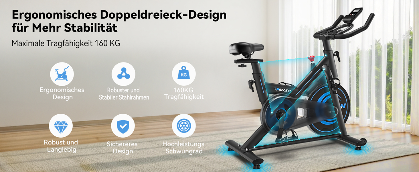 Велотренажер для дому з мобільним додатком, тихий велоергометр з магнітним опором, фітнес-велосипед для кардіотренувань, до 160 кг, блакитний