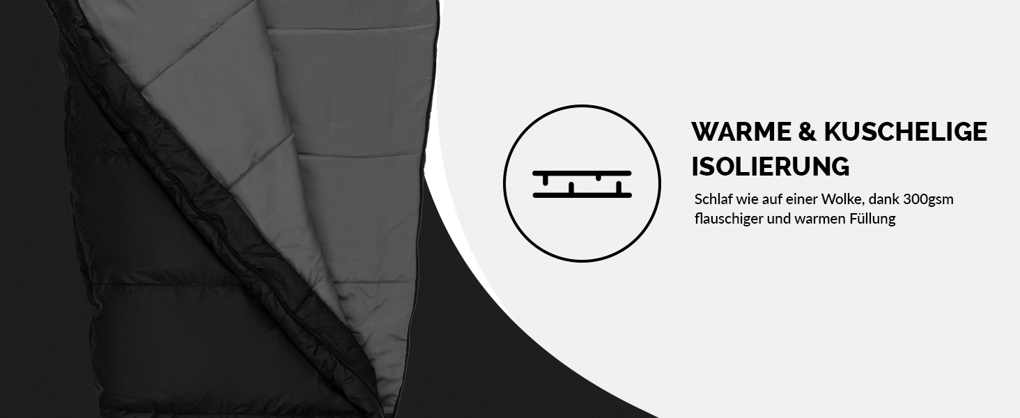 Спальний мішок MONTARAY® Mumiya [8°C - -5°C] з подушкою для 3-4 сезонів [300GSM] - Outdoor зимовий та літній спальний мішок (80x220cm) - Дека- та ковдровий спальний мішок для жінок та чоловіків (теплий), Чорний