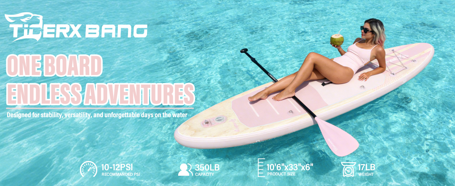 SUP дошка TIGERXBANG надувна для дорослих та дітей, комплект для Stand Up Paddling, рожева/зелена 320 см