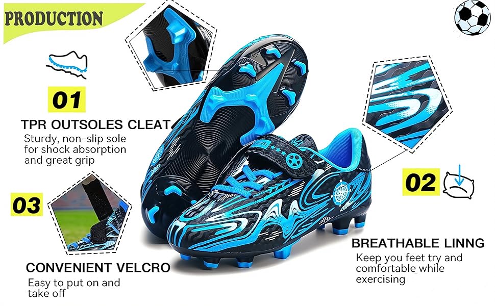 Дитячі футбольні бутси для хлопчиків та дівчаток. Зручні футбольні бутси для гри в залі та на вулиці. Професійні футбольні шиповані бутси для тренувань (38 EU, Синій)