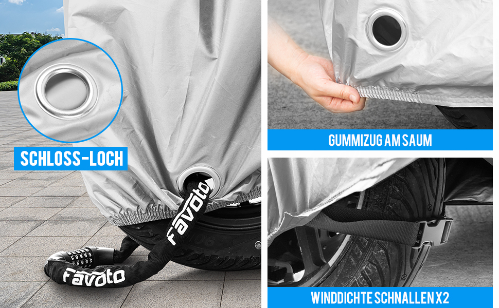 Захисний чохол для мотоцикла Favoto: водовідштовхуючий, пилонепроникний, з UV-захистом, XXL, 245x105x125 см