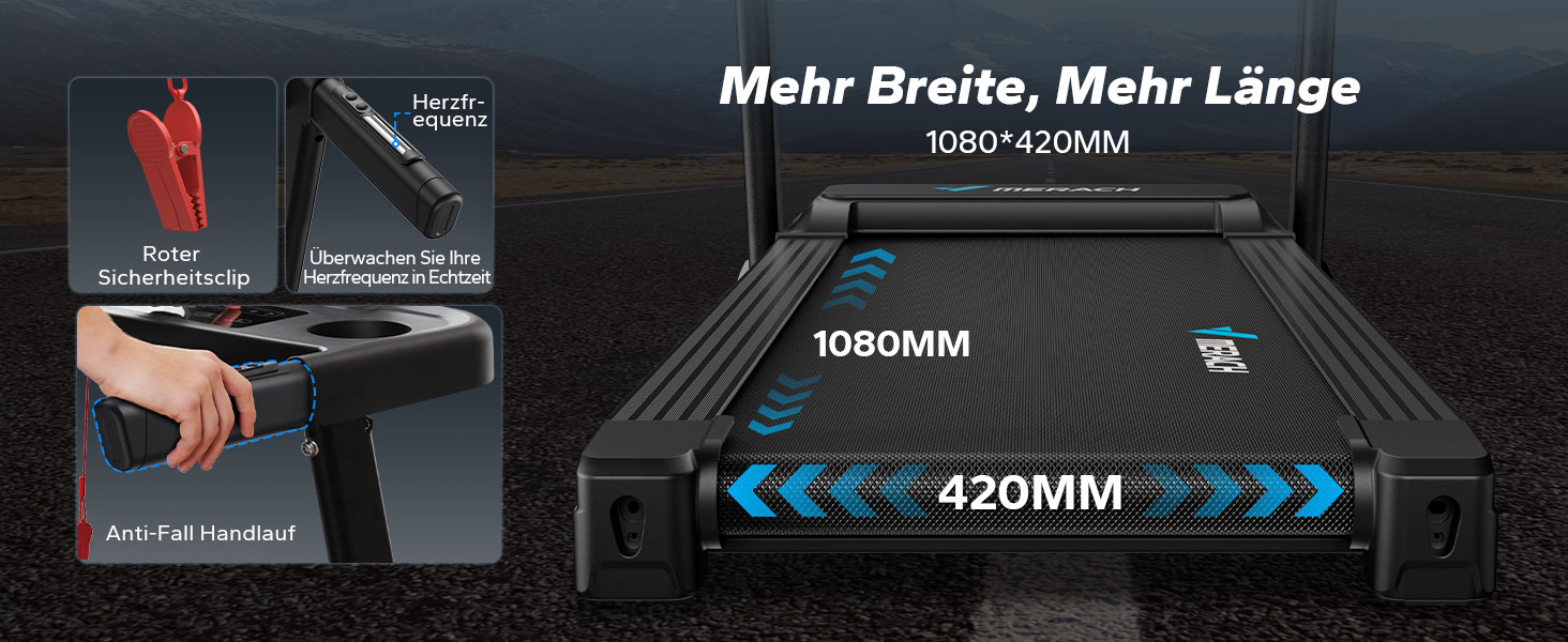 Біговий тренажер MERACH для дому, 2.5PS, з регулюванням нахилу, 0.8-12km/h, складаний, LED-дисплей, для дому та офісу, обладнання для фітнесу, вантажопідйомність 136 кг, чорний, ручний нахил 6%