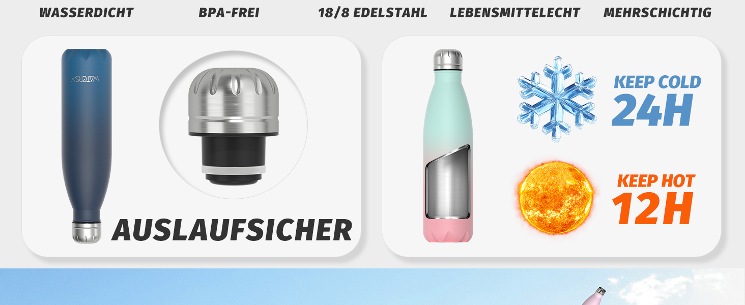 Термос-пляшка для спорту WATERSY 500 мл, нержавіюча сталь, дитяча, з подвійними стінками, чорна, без BPA