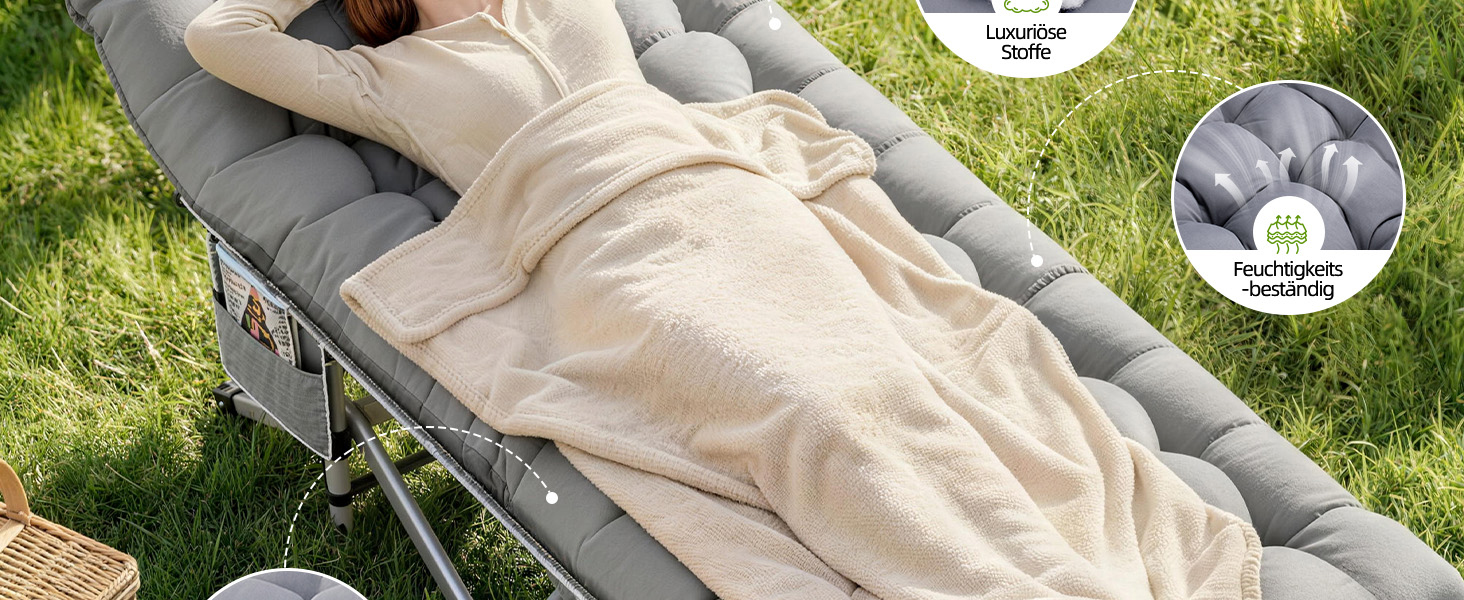 Ліжко похідне розкладне Feldbett XXL 7 зон, 250 кг, Oxford 1200D, кут нахилу 15°, сіре (2 шт)