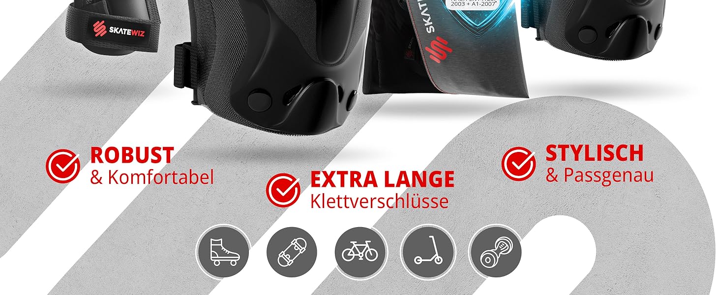 Набір захисту SKATEWIZ 6 шт. для дітей та дорослих - наколінники, налокітники, захист зап'ястків, чорний Protect-1 XS