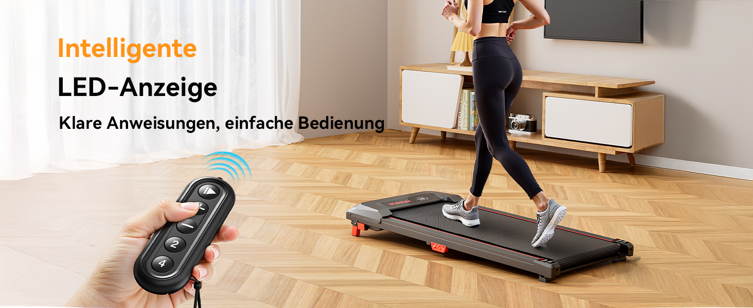 Біговий доріжка з нахилом 5%, компактна під стіл для дому та офісу, портативна бігове обладнання з LED дисплеєм, пульт дистанційного керування, вантажопідйомність 150 кг, 2.5HP, тихий двигун, чорний