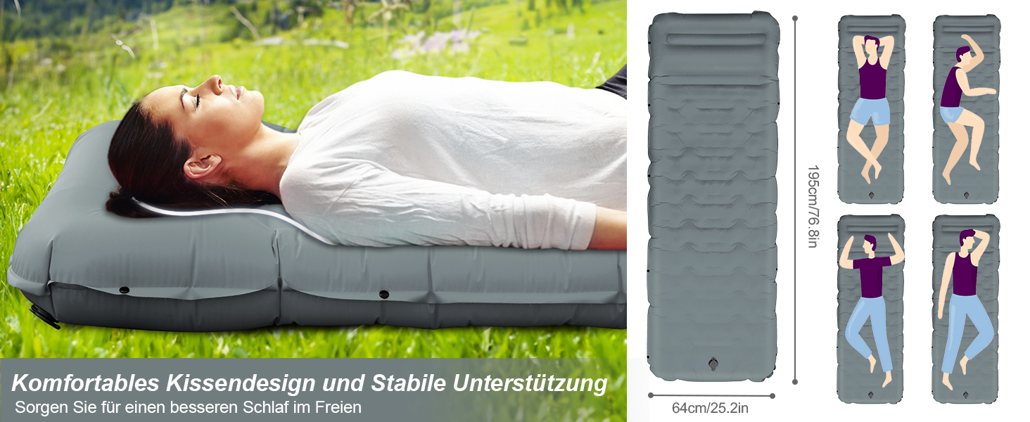 Ізомат FTSMTK самонадувна з помпою, 12 см товщина, для кемпінгу, ультралегка, компактна, надувна, спальний килимок для відпочинку на природі сірого кольору