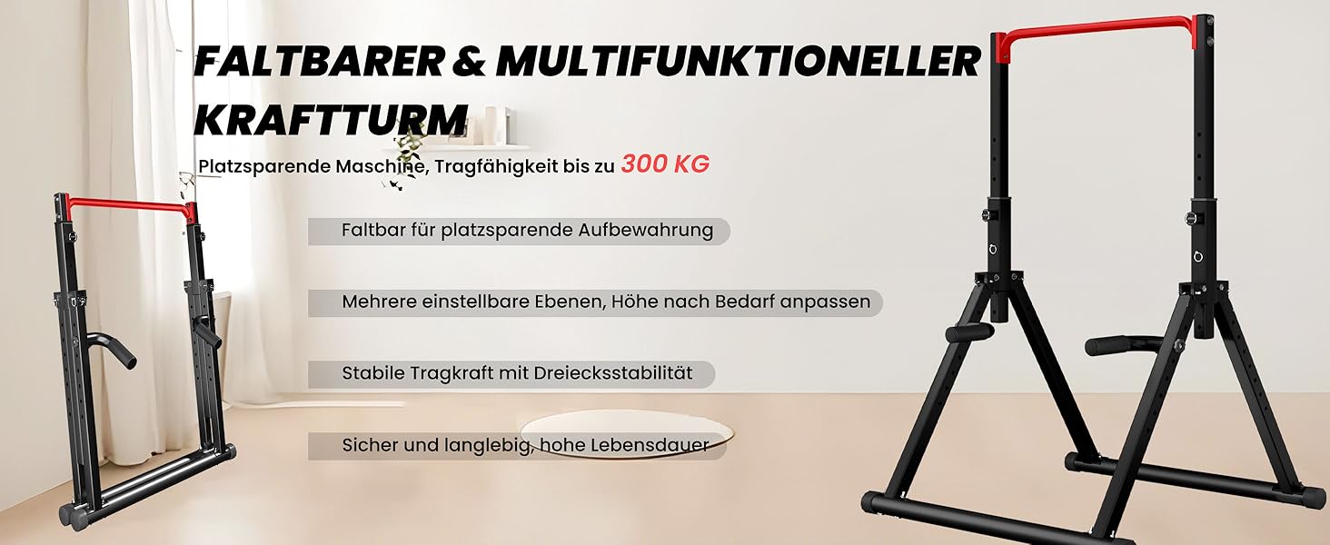 Стойка для віджимань і підтягувань DOBESTS з регулюванням висоти, багатофункціональна, чорна (3-червоні)