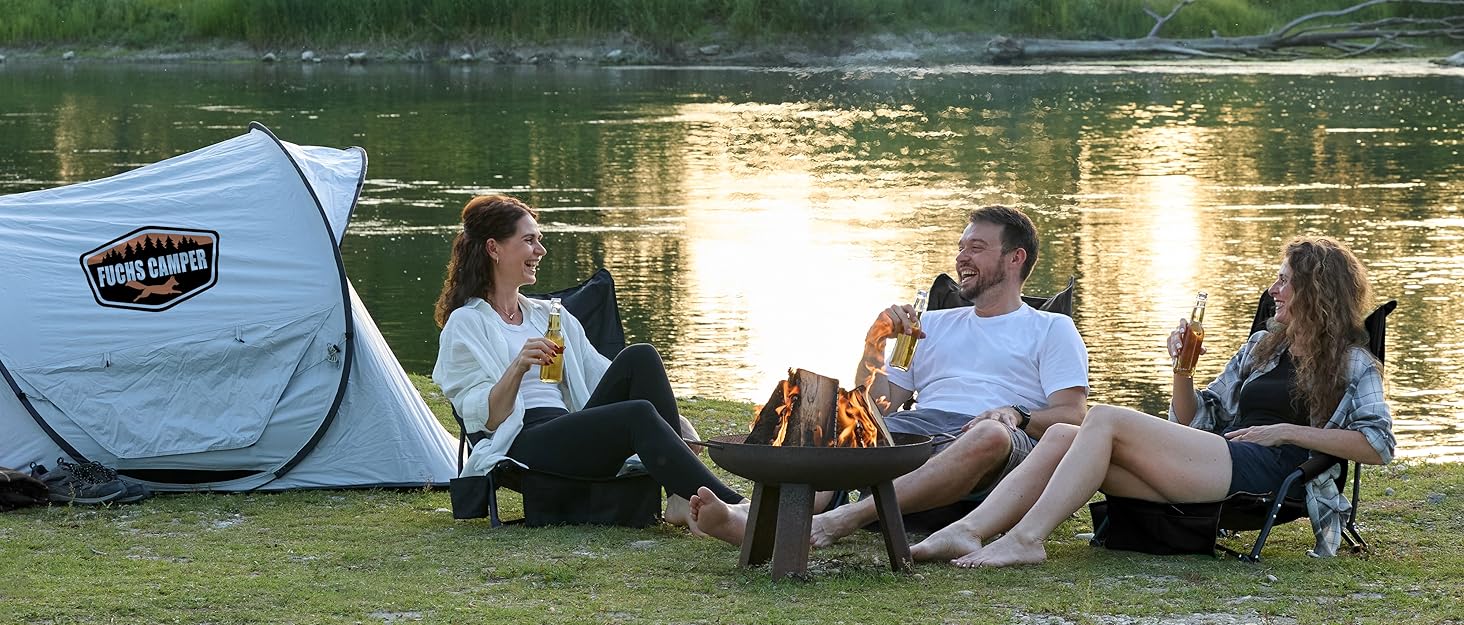 Крісло для кемпінгу Fuchs Camper Strandstuhl – розкладне, з високою спинкою та сіткою, з підстаканником та кишенею, чорне, вантажопідйомність 150 кг