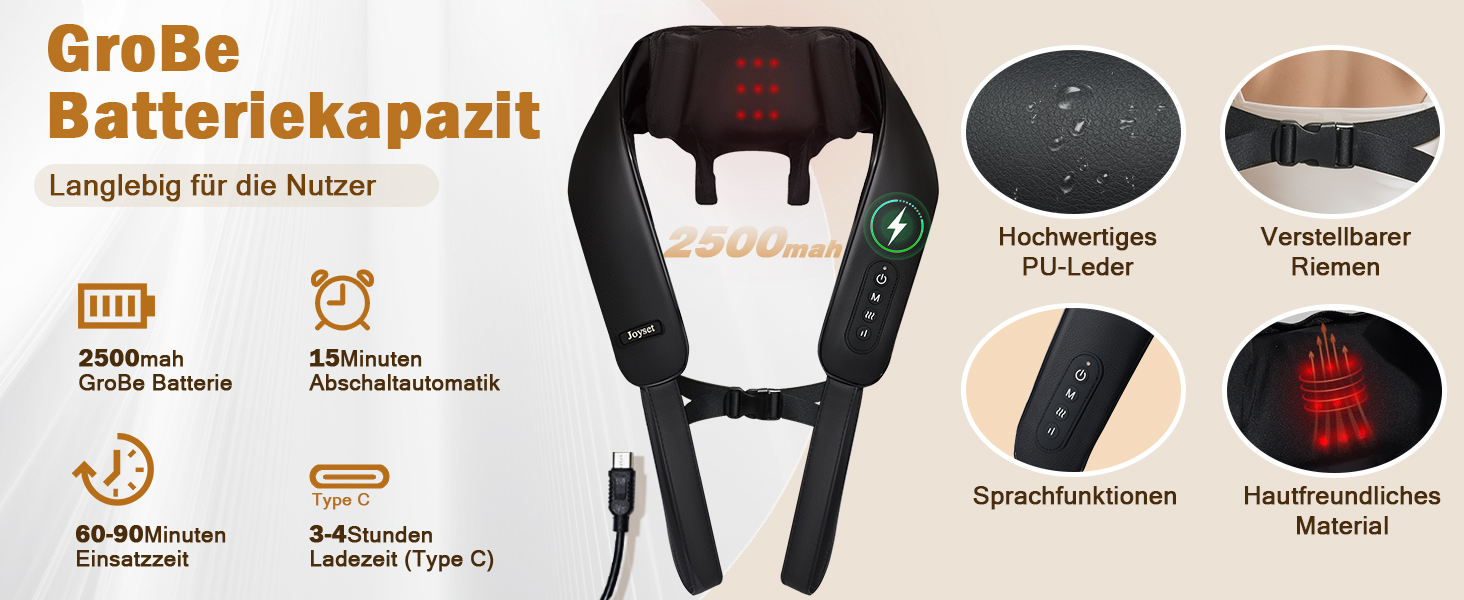 Масажер для шиї та спини Joyset Shiatsu 4D з підігрівом, бездротовий, для зняття болю та розслаблення м'язів. Подарунок для жінок та чоловіків