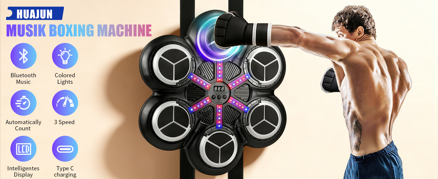 Музична боксерська машина для тренувань: Bluetooth, світлові ефекти, 3 режими, підрахунок ударів (81353)