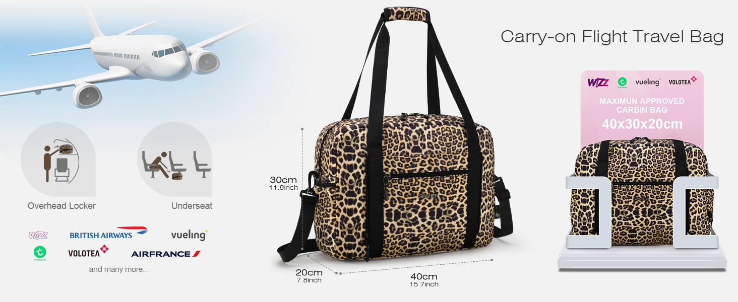 Спортивна сумка-рюкзак SPAHER Leopard: 40x30x20 см, для ручної поклажі Wizzair, Vueling, для подорожей, фітнесу, дамам та чоловікам