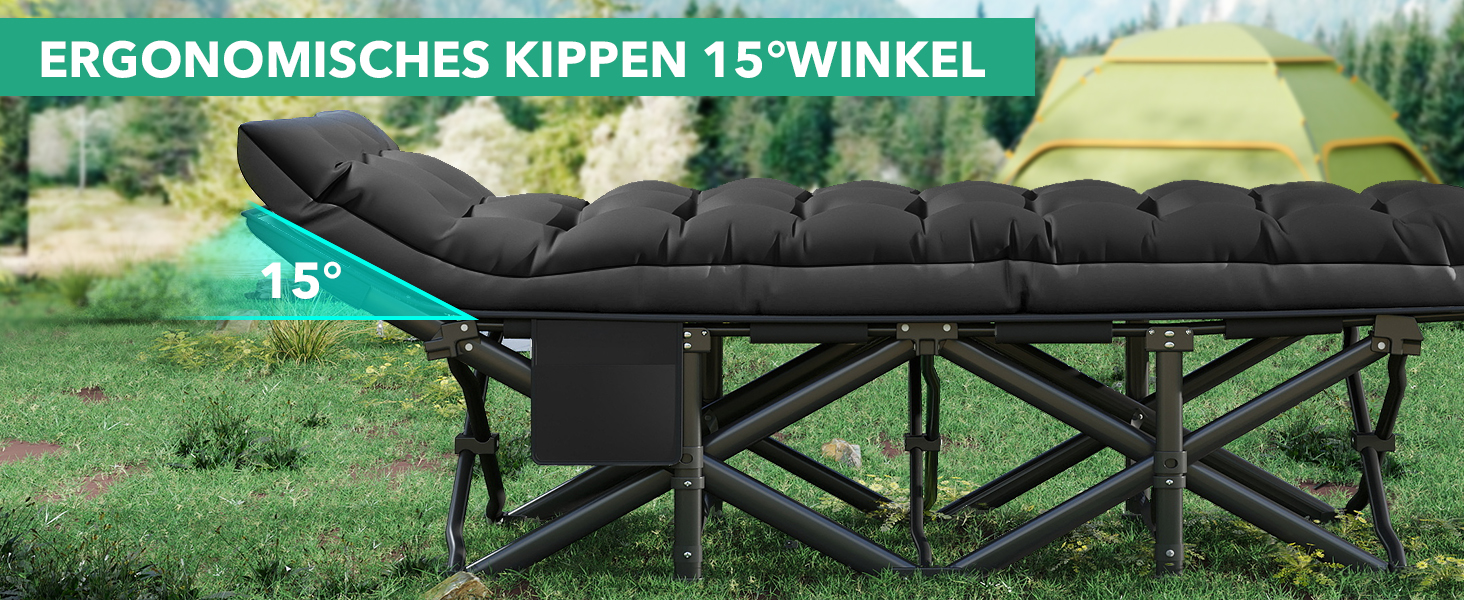 Розкладне ліжко-тахта для кемпінгу з матрацом, сталеве, чорне, 190x71x35 см