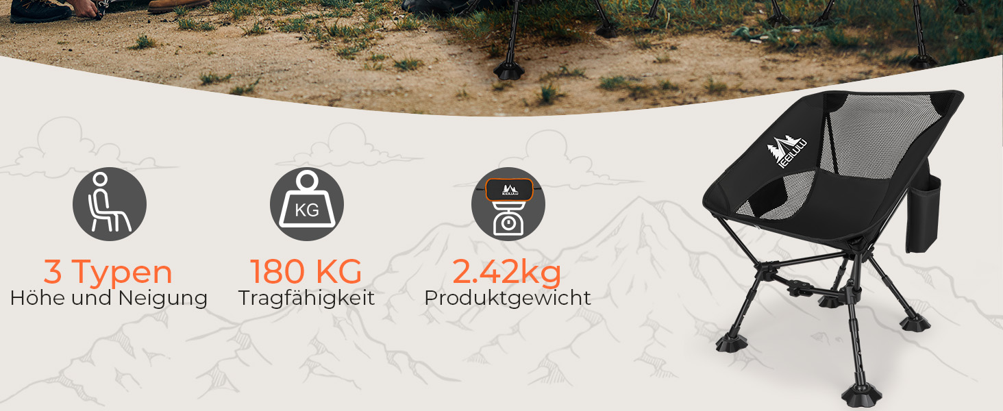 Складний туристичний стілець JONRRYIN для кемпінгу та відпочинку на природі: легкий, з кишенями та сіткою на спинці