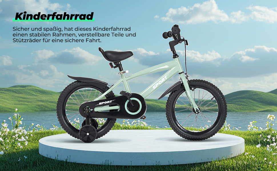 Дитячий велосипед BODIOO 12 дюймів, з регульованим сидінням, двома гальмами, підставкою, відбивачем та бризговиком, для дітей 84-97 см, колір м'ятно-сірий