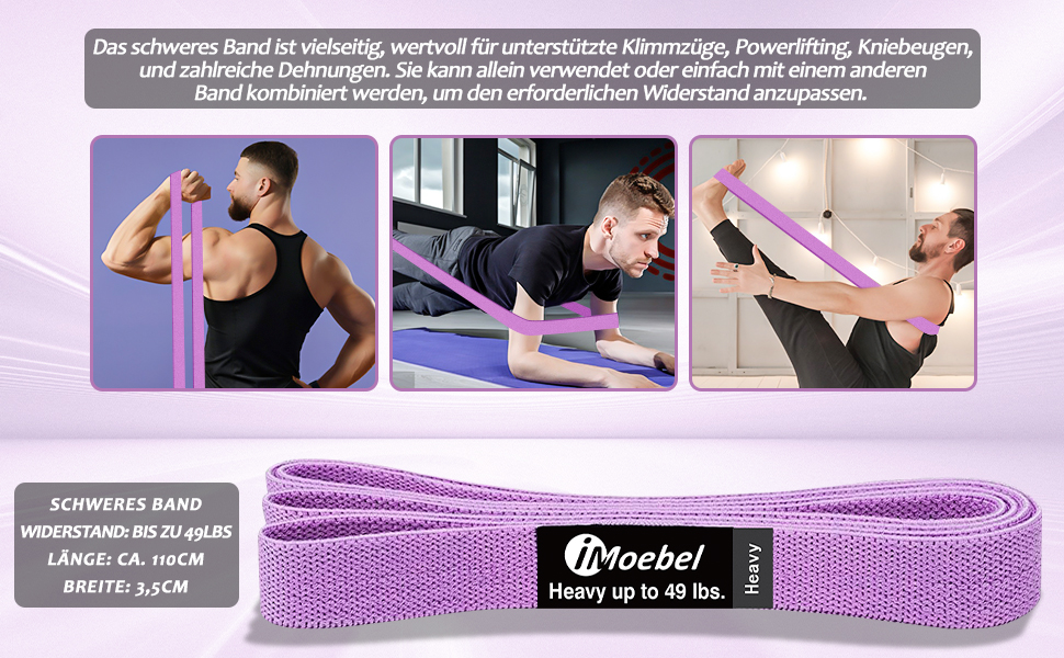 Фітнес-еластичні стрічки iMoebel - Набір 3 шт. для силових тренувань, кроссфіту, йоги, домашніх занять (блакитний/рожевий/фіолетовий)