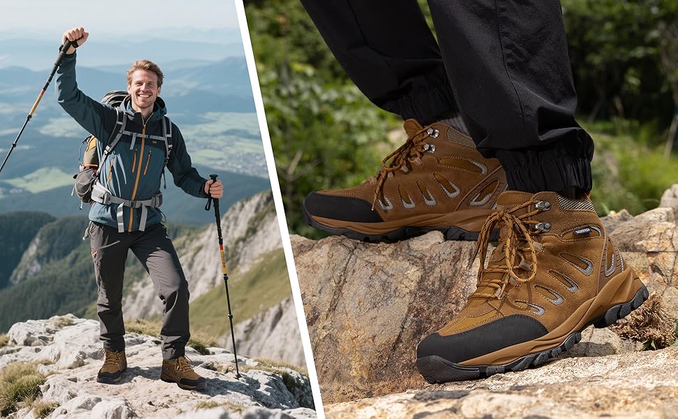 Чоловічі трекінгові черевики EARLDE, водонепроникні, легкі, для хайкінгу та активного відпочинку (41 EU, Коричневий)