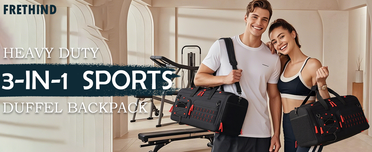 Спортивна сумка 50L для чоловіків 3-в-1 з відділенням для мокрого одягу та взуття, рюкзак, дорожня сумка, валіза ручної поклажі, для тренувань, залу, плавання, подорожей (чорний)