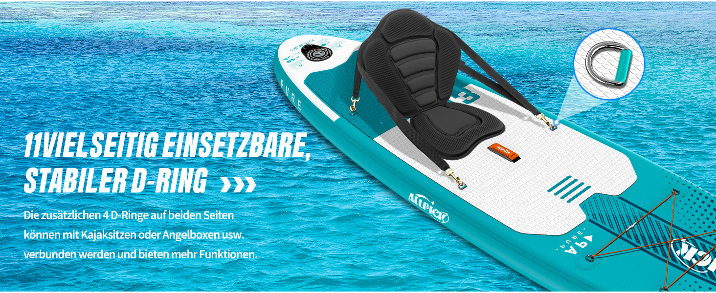 Надувний SUP-борд ALLPICK Premium Set: Комплектація для SUP-серфінгу, камера, аксесуари, регульоване весло, 200 кг, серо-зелений