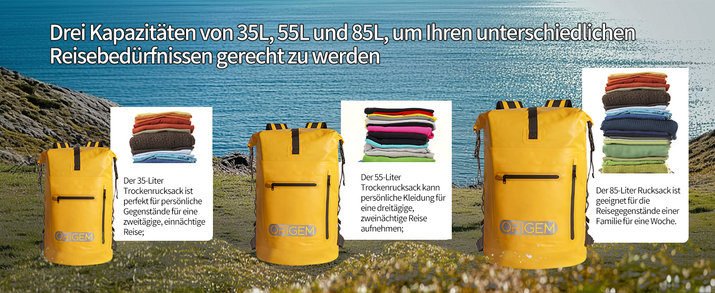 Водонепроникний рюкзак Origem Rolltop 55L: для каякінгу, риболовлі, дайвінгу та повсякденного використання