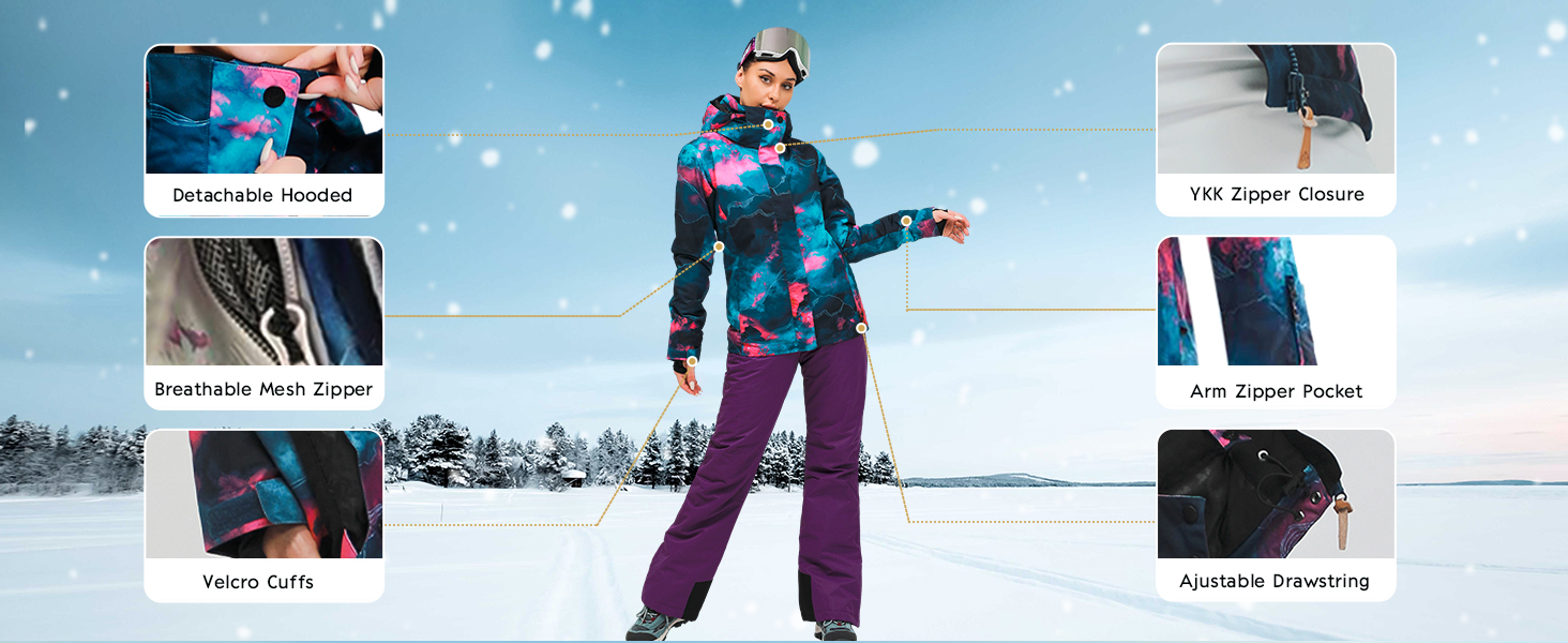 Комплект зимового одягу HOTIAN Daen: водонепроникний, вітронепроникний, для катання на лижах та сноуборді, походів та альпінізму (M, 2 кольори + рожевий)