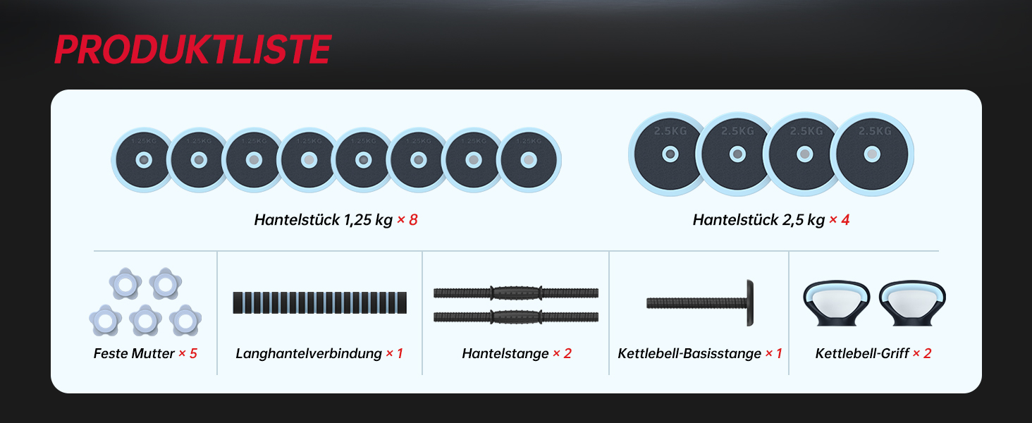 PASYOU Набір гантелей регульовані 20 кг 4 в 1: гантелі, гирі, гантелі з'єднувачем, короткі та довгі гантелі для домашніх тренувань, блакитний