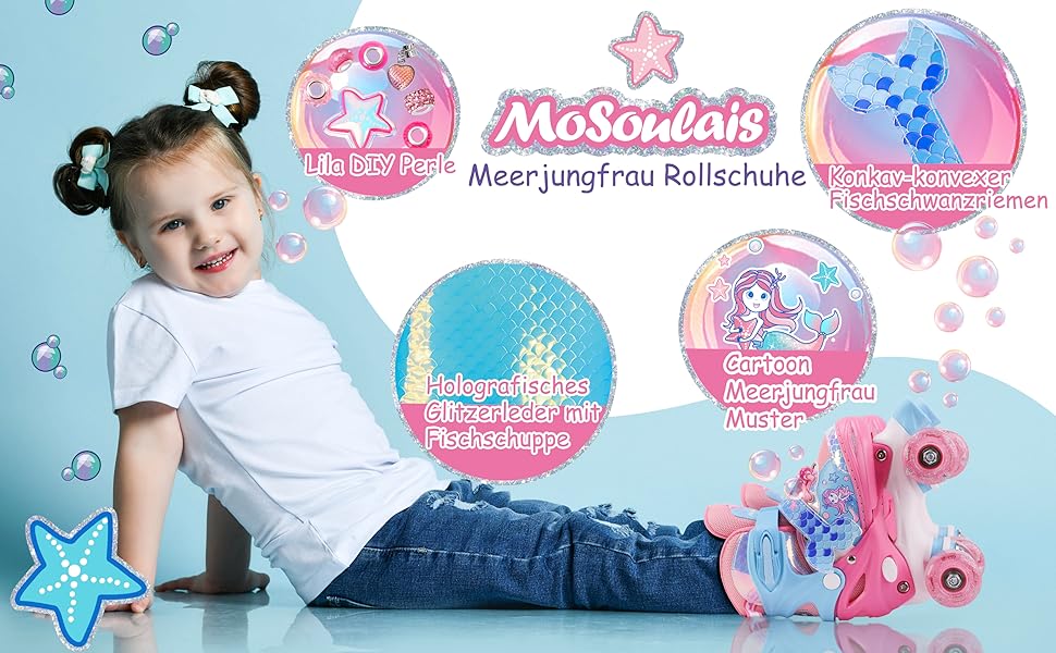 Дитячі ролики Meerjungfrau для дівчаток, 4 розміри, регульовані, з підсвічуванням, для початківців, рожеві