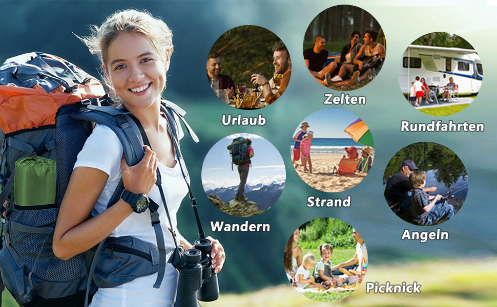 TENQUAN Килимок для кемпінгу самонадувний, 9см, для сну, відпочинку, подорожей, з насосом, для авто, намету, трекінгу, пляжу (Pfauen/Grau) (Grün)