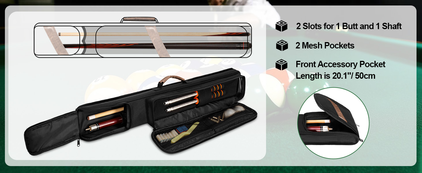 Чохол для більярдної кия (до 2 частин) з ручкою та регульованим плечовим ременем, чорний. Підходить для зберігання більярдних київ та аксесуарів.